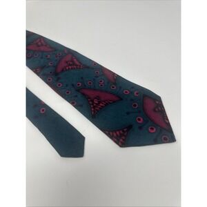 Vintage Handpainted Silk Robert Daskal Tie - Teal & Magenta Pink Abstract